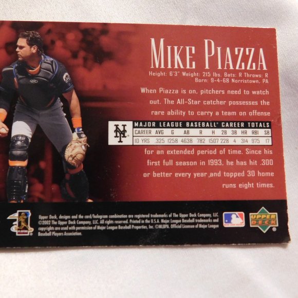 New York Mets Mike Piazza 2002 Upper Deck Piece of History Baseball Card - Picture 2 of 4